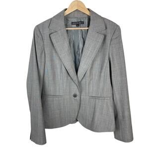 Lafayette 148 100% Wool Blazer Sz 10 Gray Red Pinstripe One Button Career Jacket
